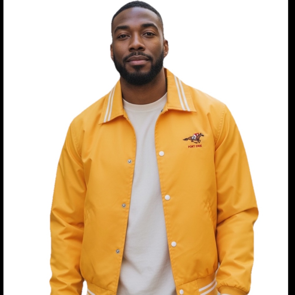 Vintage Astro Yellow Varsity Jacket Canada Made XL Snap Front Bomber